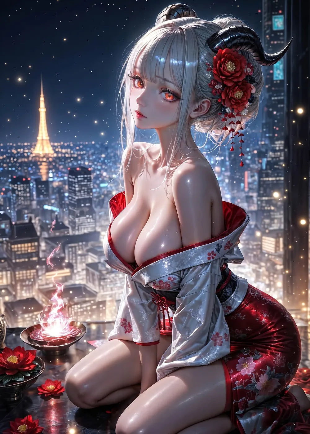 Anime Girl in Kimono metal poster artwork